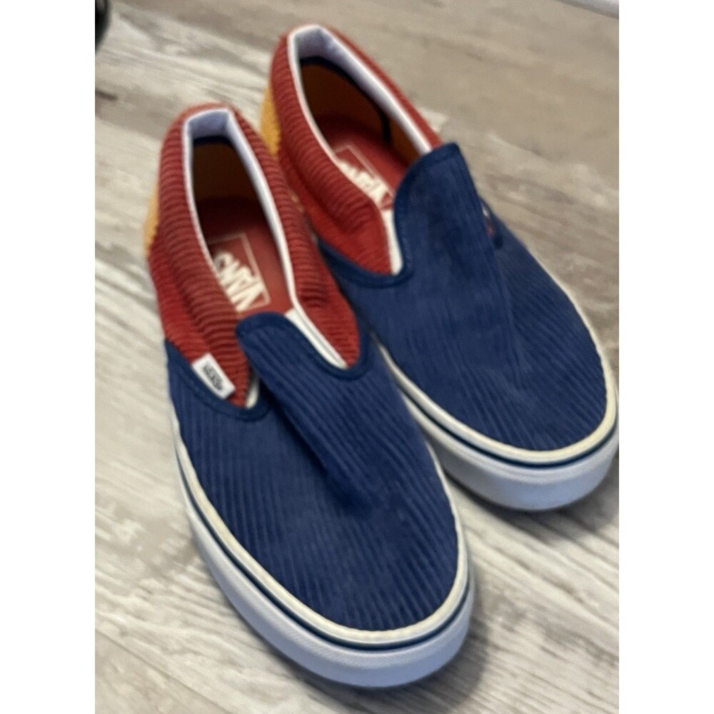 VANS Colorblock Corduroy Sneakers Red Blue Orange White Men 7 Women 8.5 Nice